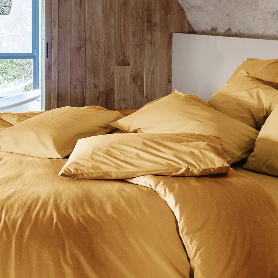 Linnea Taie d'oreiller PALACE pur coton lavé 50x70 cm uni jaune curry Hot