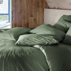 Linnea Taie d'oreiller PALACE pur coton lavé 65x65 cm uni vert mousse