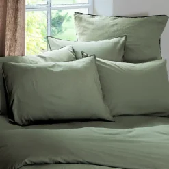 Linnea Taie d'oreiller PALACE pur coton lavé 50x70 cm uni vert mousse Best