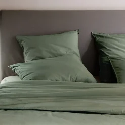 Linnea Taie d'oreiller PALACE pur coton lavé 50x70 cm uni vert mousse Best