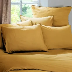 Linnea Taie d'oreiller PALACE pur coton lavé 65x65 cm uni jaune curry Hot