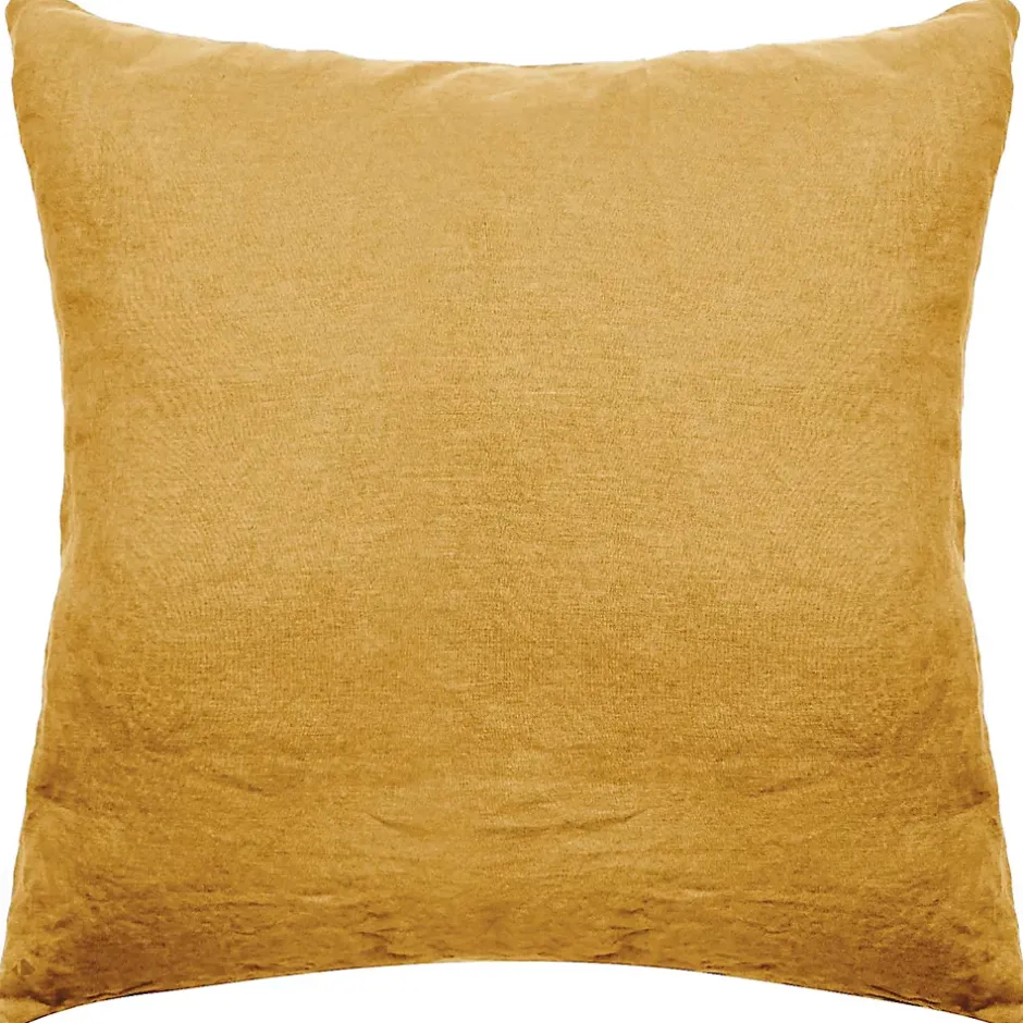 Linnea Taie d'oreiller PALACE pur coton lavé 65x65 cm uni jaune curry Hot