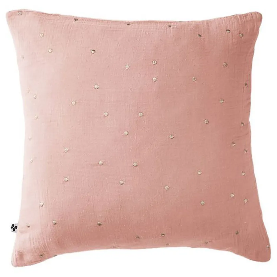L'Effet Papillon Taie d'oreiller Pois Doré Déco "Gaïa Chic" 60 x 60 cm & 50 x 70 cm "Gaze de Coton" - Gaïa Chic Rose Pêche - 60 x 60 cm