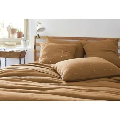L'Effet Papillon Taie d'oreiller Pois Doré Déco "Gaïa Chic" 60 x 60 cm & 50 x 70 cm "Gaze de Coton" - Gaïa Chic Camel - 50 x 70 cm
