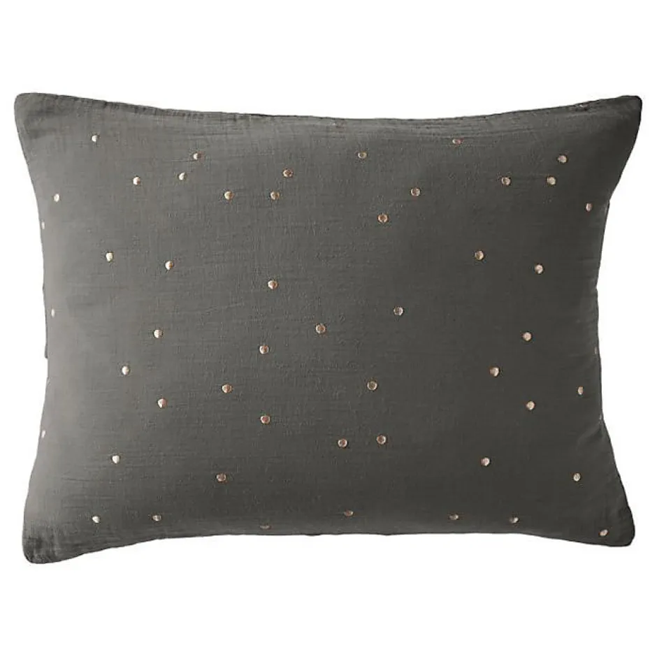 L'Effet Papillon Taie d'oreiller Pois Doré Déco "Gaïa Chic" 60 x 60 cm & 50 x 70 cm "Gaze de Coton" - Gaïa Chic Granit - 50 x 70 cm