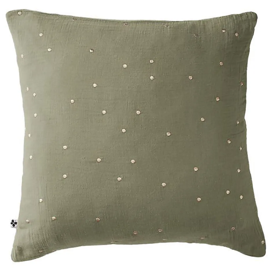 L'Effet Papillon Taie d'oreiller Pois Doré Déco "Gaïa Chic" 60 x 60 cm & 50 x 70 cm "Gaze de Coton" - Gaïa Chic Romarin - 60 x 60 cm Discount