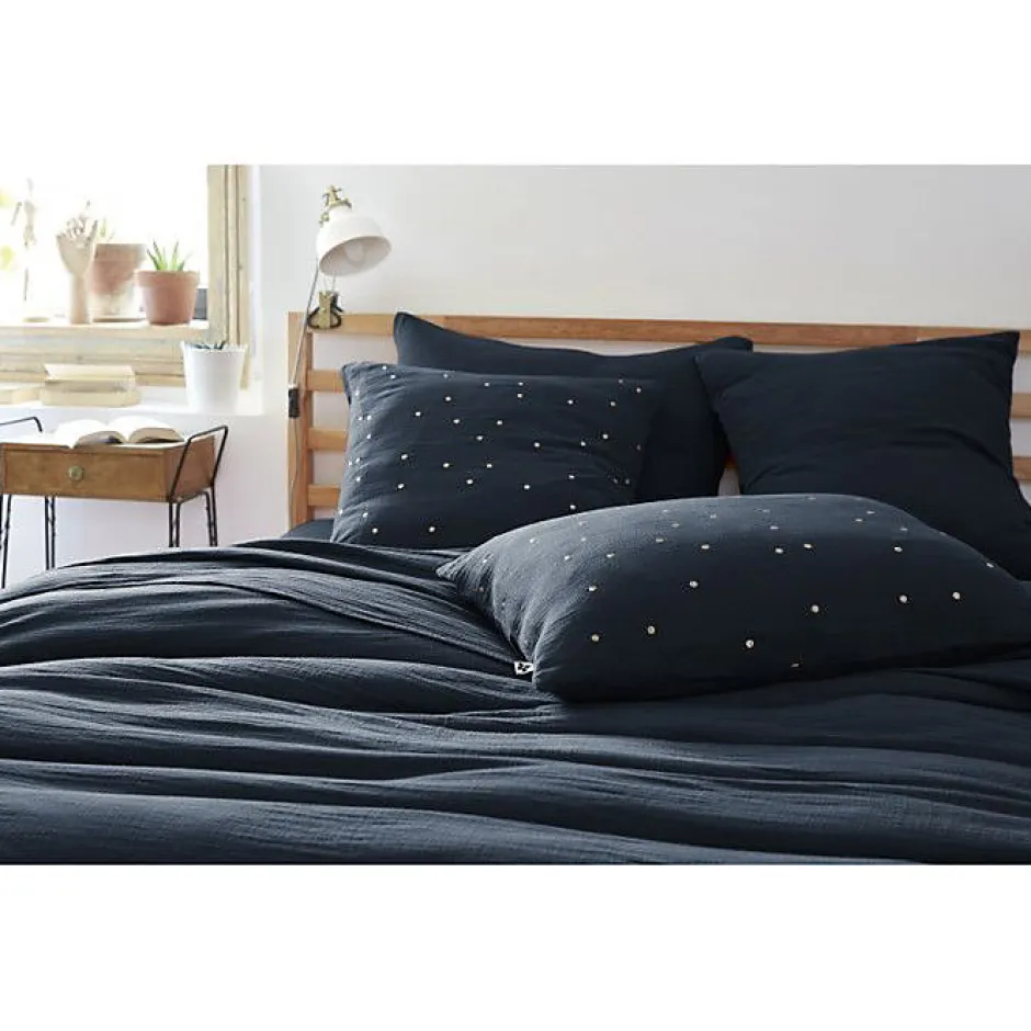 L'Effet Papillon Taie d'oreiller Pois Doré Déco "Gaïa Chic" 60 x 60 cm & 50 x 70 cm "Gaze de Coton" - Gaïa Chic Minuit - 60 x 60 cm