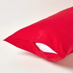 Homescapes Taie d'oreiller rouge 100% coton égyptien 200 fils, 40x80 cm -