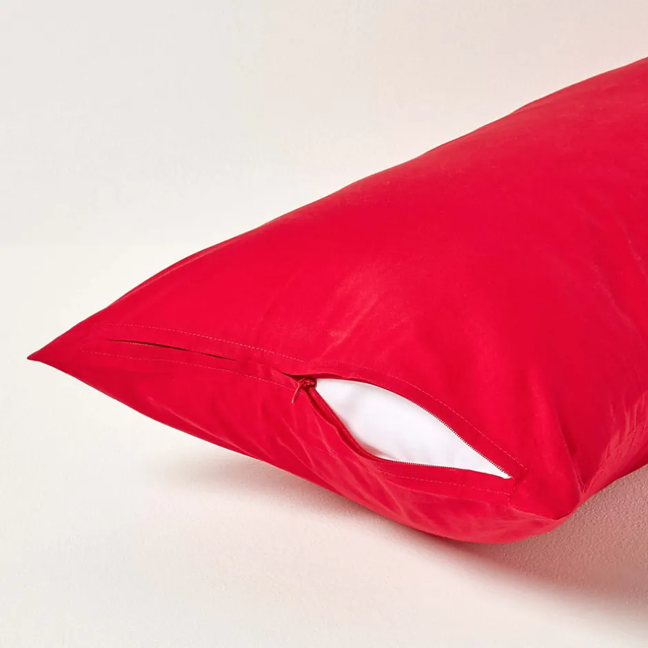 Homescapes Taie d'oreiller rouge 100% coton égyptien 200 fils, 40x80 cm -