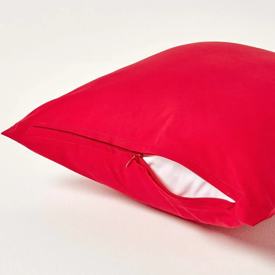 Homescapes Taie d'oreiller rouge 100% coton égyptien 200 fils, 40x40 cm - New