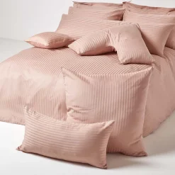 Homescapes Taie d'oreiller taupe satin rayé en coton égyptien 330 fils, 40x80 cm - Discount