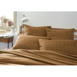 L'Effet Papillon Taie d'oreiller Tissé-teint petits carreaux Déco "Gaïa Mix" 60 x 60 cm & 50 x 70 cm "Gaze de Coton" - Gaïa Mix Camel - 60 x 60 cm Online