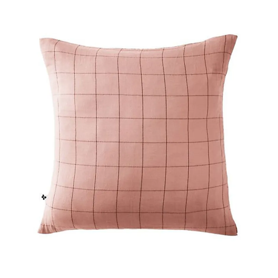 L'Effet Papillon Taie d'oreiller Tissé-teint grands carreaux Déco "Gaïa Match" 60 x 60 cm & 50 x 70 cm "Gaze de Coton" - Gaïa Match Rose Pêche - 60 Sale