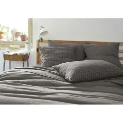 L'Effet Papillon Taie d'oreiller Tissé-teint petits carreaux Déco "Gaïa Mix" 60 x 60 cm & 50 x 70 cm "Gaze de Coton" - Gaïa Mix Granit - 50 x 70 cm Discount