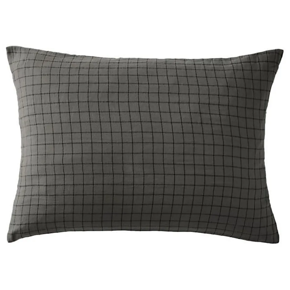 L'Effet Papillon Taie d'oreiller Tissé-teint petits carreaux Déco "Gaïa Mix" 60 x 60 cm & 50 x 70 cm "Gaze de Coton" - Gaïa Mix Granit - 50 x 70 cm Discount