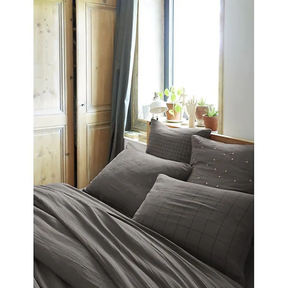 L'Effet Papillon Taie d'oreiller Tissé-teint petits carreaux Déco "Gaïa Mix" 60 x 60 cm & 50 x 70 cm "Gaze de Coton" - Gaïa Mix Granit - 50 x 70 cm Discount