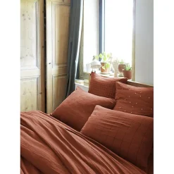L'Effet Papillon Taie d'oreiller Tissé-teint petits carreaux Déco "Gaïa Mix" 60 x 60 cm & 50 x 70 cm "Gaze de Coton" - Gaïa Mix Terracotta - 60 x 6 Online