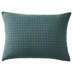 L'Effet Papillon Taie d'oreiller Tissé-teint petits carreaux Déco "Gaïa Mix" 60 x 60 cm & 50 x 70 cm "Gaze de Coton" - Gaïa Mix Canard - 50 x 70 cm