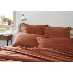 L'Effet Papillon Taie d'oreiller Tissé-teint petits carreaux Déco "Gaïa Mix" 60 x 60 cm & 50 x 70 cm "Gaze de Coton" - Gaïa Mix Terracotta - 50 x 7 Discount