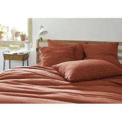 L'Effet Papillon Taie d'oreiller Tissé-teint petits carreaux Déco "Gaïa Mix" 60 x 60 cm & 50 x 70 cm "Gaze de Coton" - Gaïa Mix Terracotta - 50 x 7 Discount