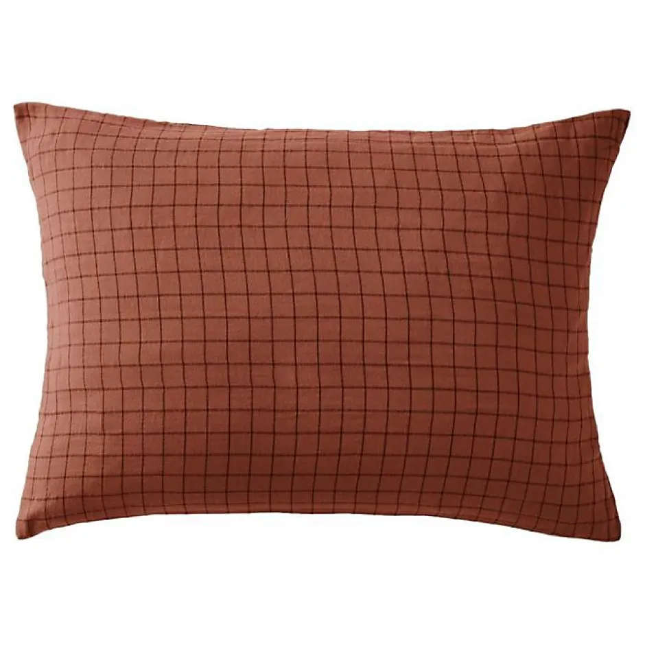 L'Effet Papillon Taie d'oreiller Tissé-teint petits carreaux Déco "Gaïa Mix" 60 x 60 cm & 50 x 70 cm "Gaze de Coton" - Gaïa Mix Terracotta - 50 x 7 Discount