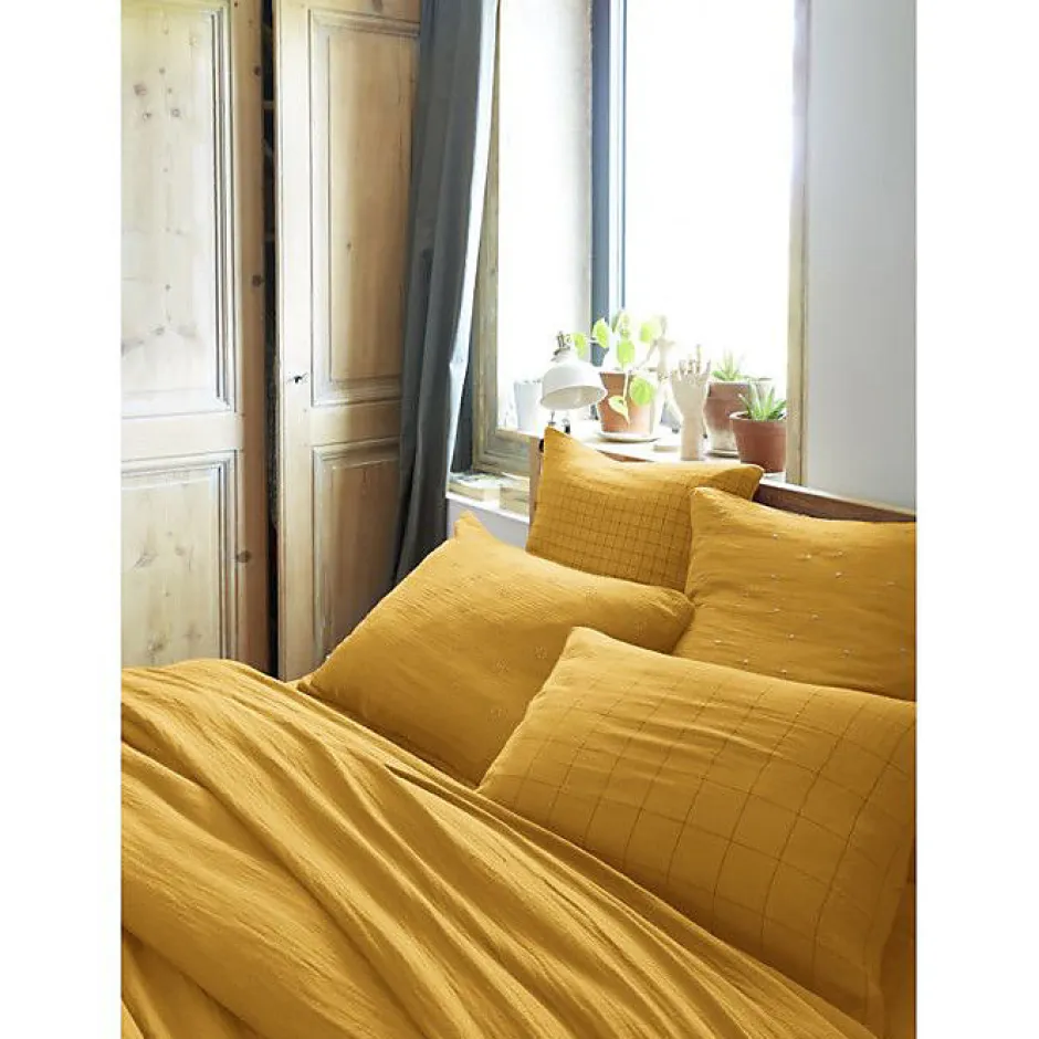 L'Effet Papillon Taie d'oreiller Tissé-teint petits carreaux Déco "Gaïa Mix" 60 x 60 cm & 50 x 70 cm "Gaze de Coton" - Gaïa Mix Safran - 50 x 70 cm Online