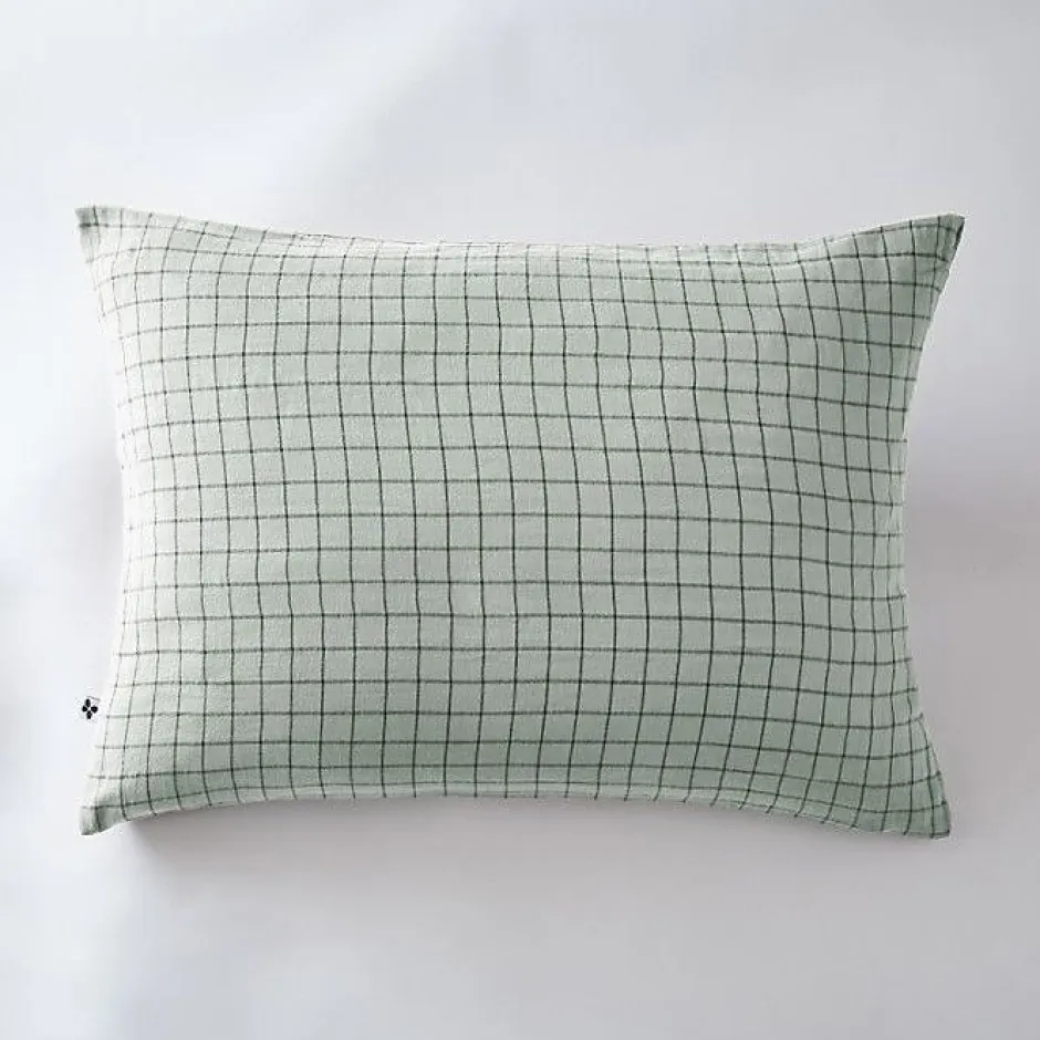 L'Effet Papillon Taie d'oreiller Tissé-teint petits carreaux Déco "Gaïa Mix" 60 x 60 cm & 50 x 70 cm "Gaze de Coton" - Gaïa Mix Eucalyptus - 50 x 7 Discount
