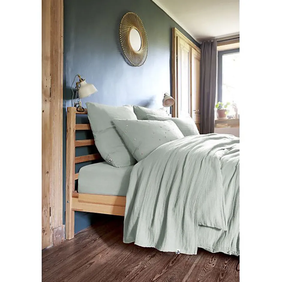 L'Effet Papillon Taie d'oreiller Tissé-teint petits carreaux Déco "Gaïa Mix" 60 x 60 cm & 50 x 70 cm "Gaze de Coton" - Gaïa Mix Eucalyptus - 50 x 7 Discount