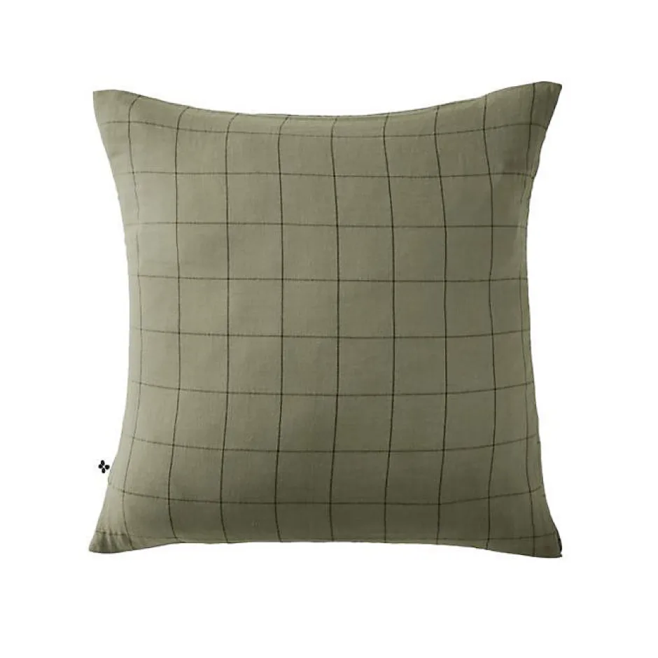 L'Effet Papillon Taie d'oreiller Tissé-teint grands carreaux Déco "Gaïa Match" 60 x 60 cm & 50 x 70 cm "Gaze de Coton" - Gaïa Match Romarin - 60 x New