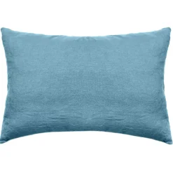 Linnea Taie d'oreiller uni 50x70 cm lin lavé froissé SONATE bleu Topaze Discount