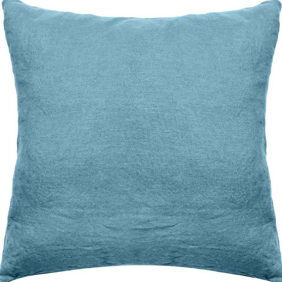 Linnea Taie d'oreiller uni 65X65 cm lin lavé froissé SONATE bleu Topaze