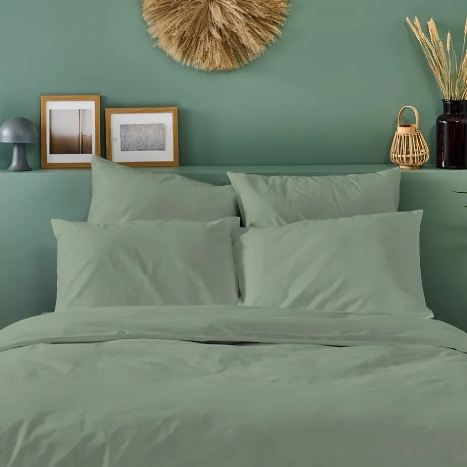 Bleu Calin Taie d'oreiller unie 50x75cm PERCALE SAUGE Outlet