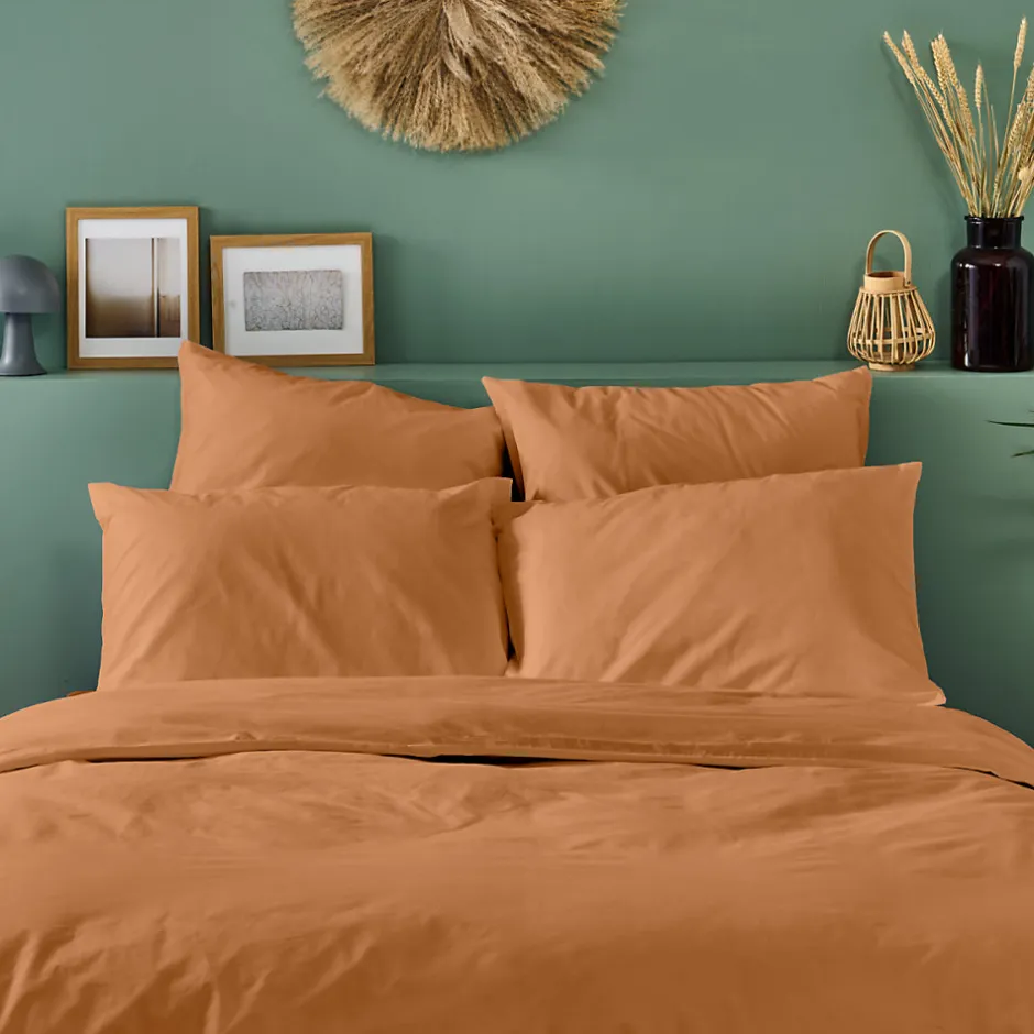 Bleu Calin Taie d'oreiller unie 50x75cm PERCALE TERRACOTTA