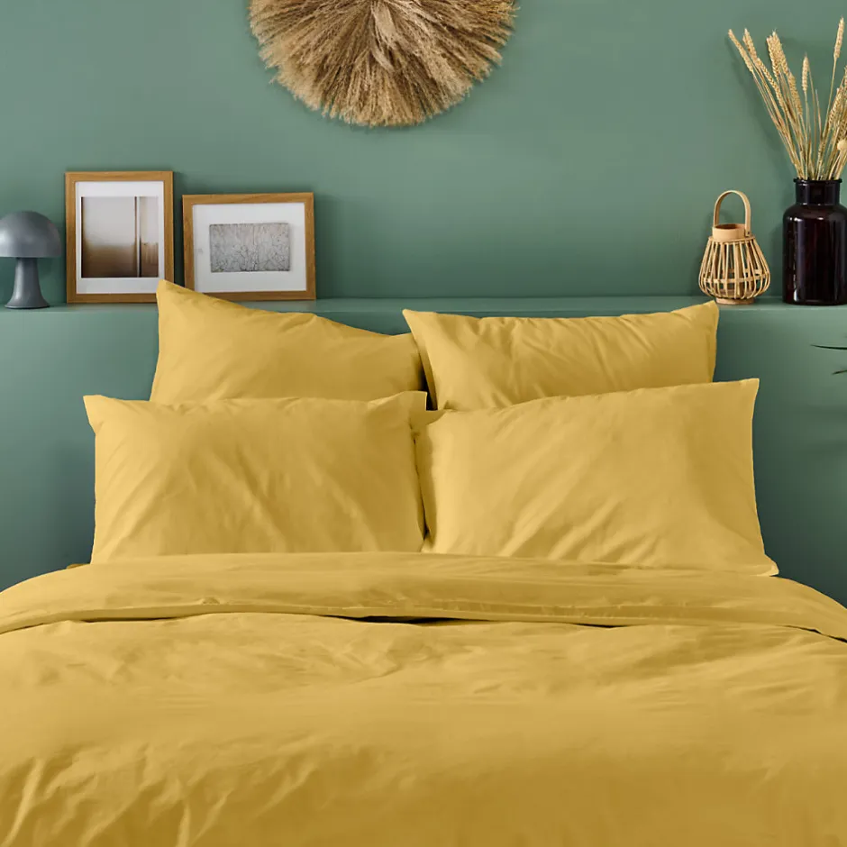 Bleu Calin Taie d'oreiller unie 50x75cm PERCALE MOUTARDE
