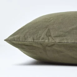 Homescapes Taie d'oreiller vert mousse en lin lavé, 50x75 cm -