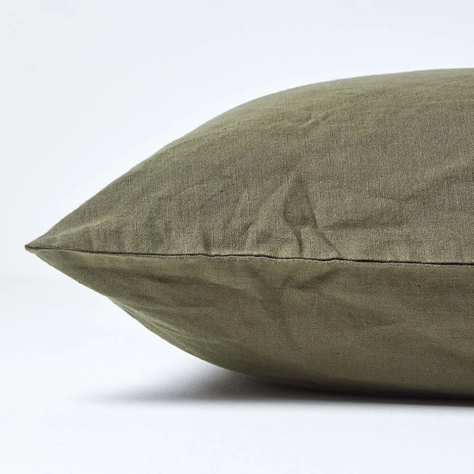 Homescapes Taie d'oreiller vert mousse en lin lavé, 50x75 cm -