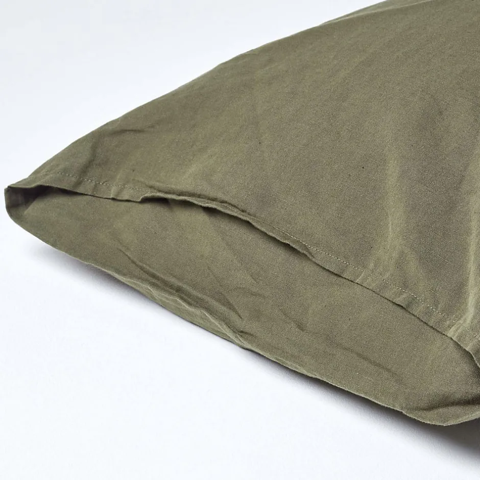 Homescapes Taie d'oreiller vert mousse en lin lavé, 50x75 cm -