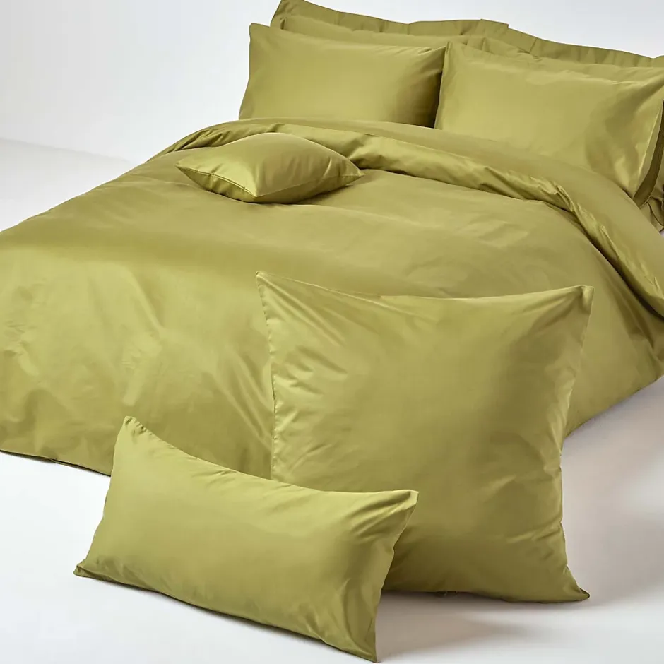 Homescapes Taie d'oreiller vert olive en satin de coton égyptien 1000 fils, 80x80 cm - Online
