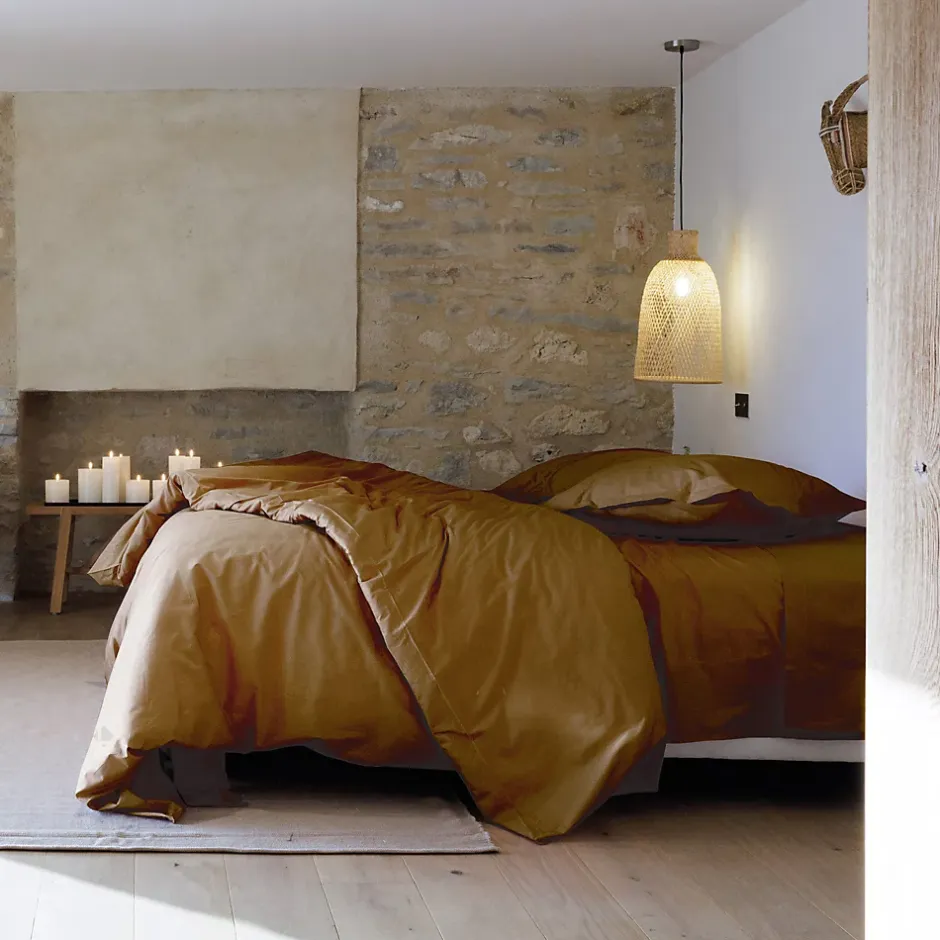 Linnea Taie d'oreiller volants plats 50x70 cm percale MANOIR marron Cognac Sale