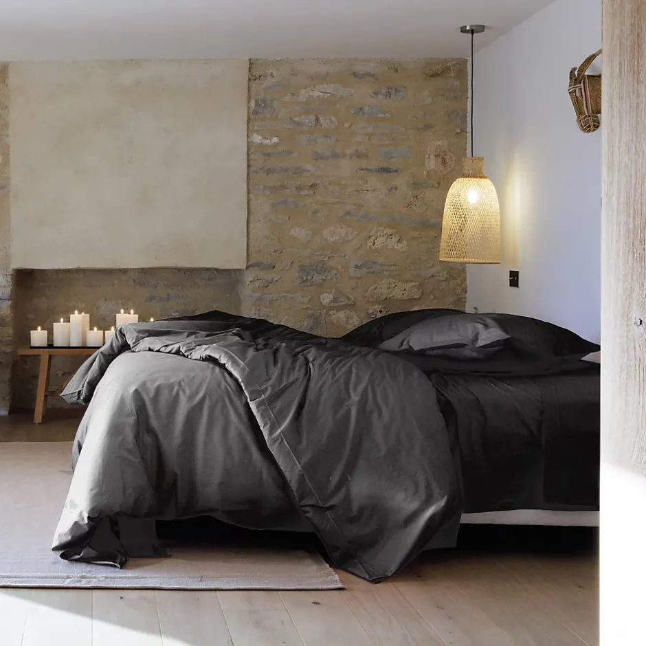 Linnea Taie d'oreiller volants plats 65x65 cm percale MANOIR gris Ardoise Hot