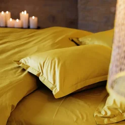 Linnea Taie d'oreiller volants plats 65x65 cm percale MANOIR jaune Moutarde