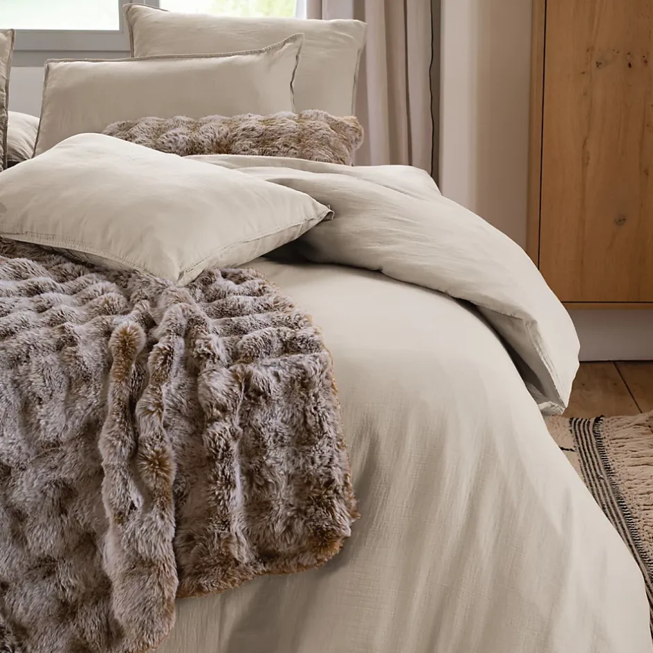 Linnea Taie d'oreiller 65x65 cm mousseline de coton MILOS beige naturel Hot