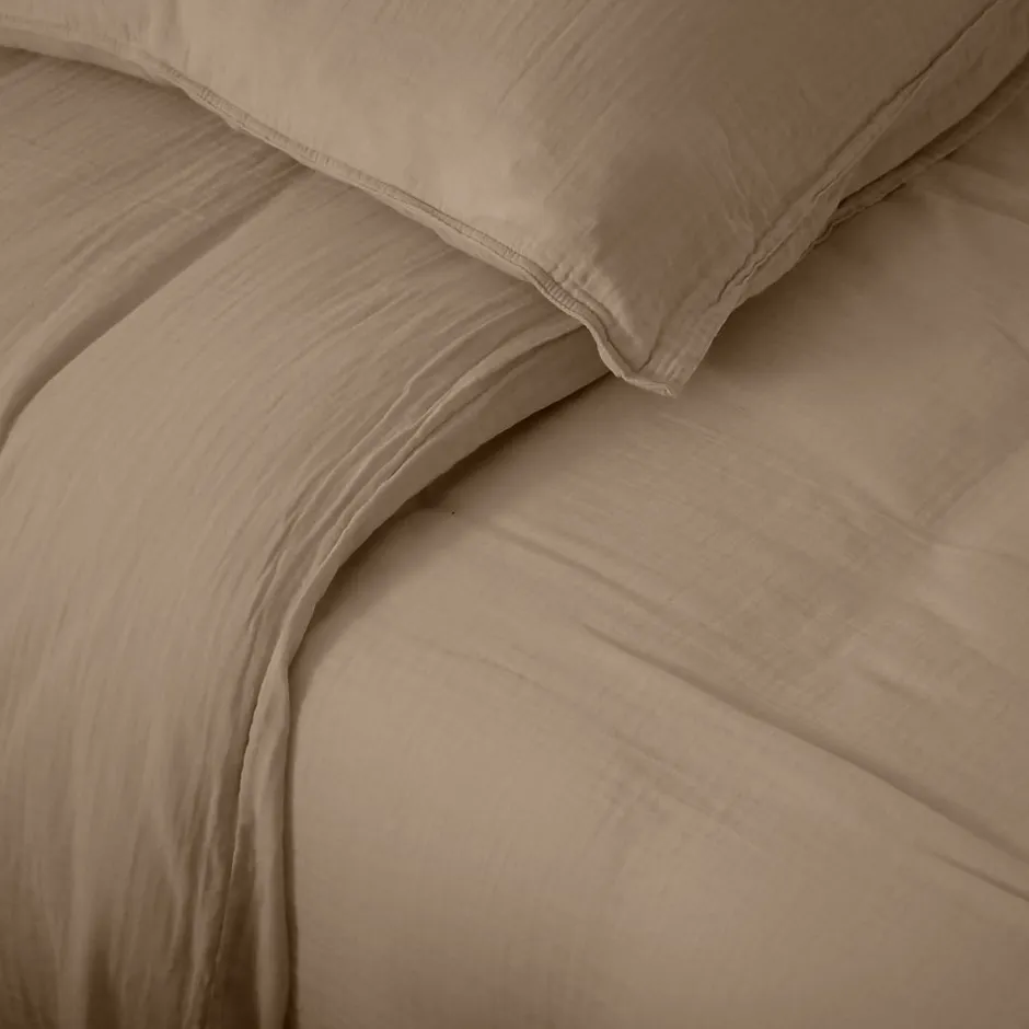 Linnea Taie d'oreiller 50x70 cm mousseline de coton MILOS marron camel