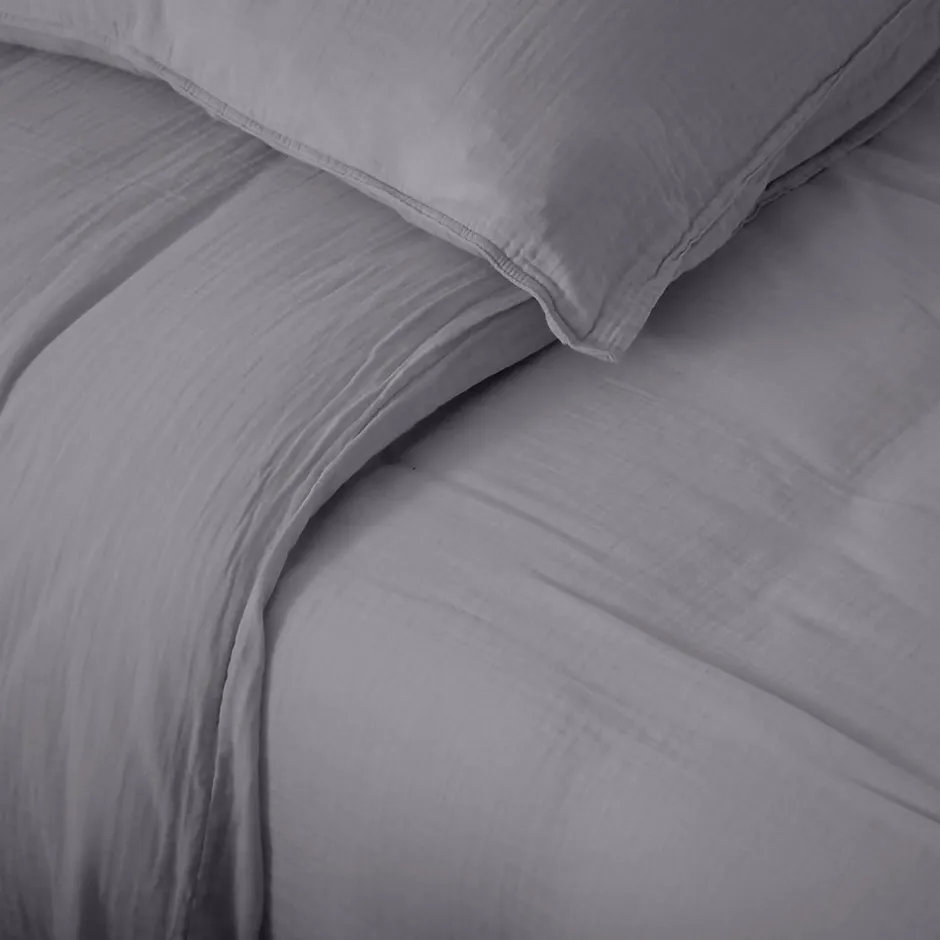 Linnea Taie d'oreiller 65x65 cm mousseline de coton MILOS gris cendre