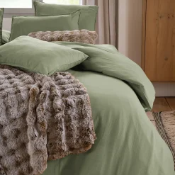 Linnea Taie d'oreiller 65x65 cm mousseline de coton MILOS vert mousse