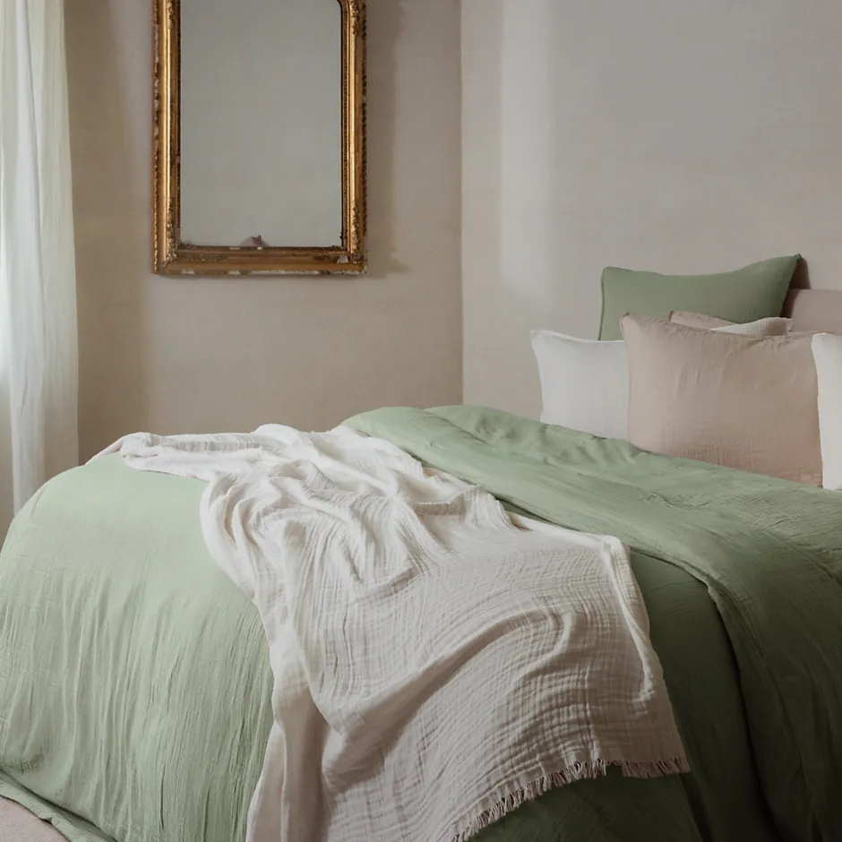 Linnea Taie d'oreiller 65x65 cm mousseline de coton MILOS vert mousse