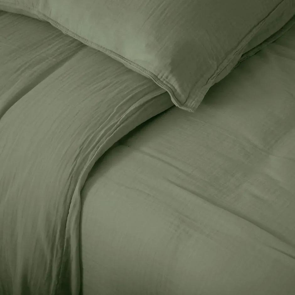 Linnea Taie d'oreiller 65x65 cm mousseline de coton MILOS vert mousse