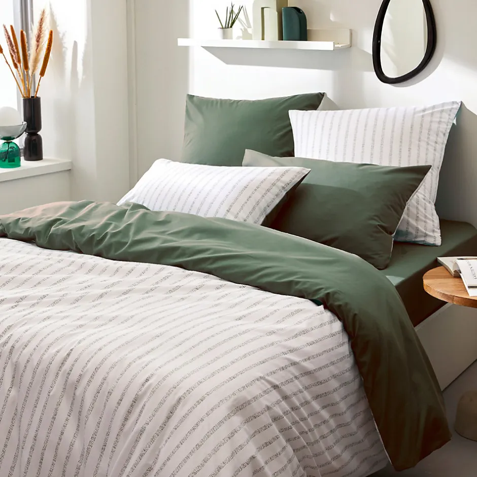 Linnea Taie d'oreiller 65x65 cm percale coton GABY vert Kaki