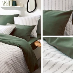 Linnea Taie d'oreiller 65x65 cm percale coton GABY vert Kaki