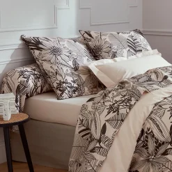 Linnea Taie d'oreiller 65x65 cm percale de coton ALBA beige/noir